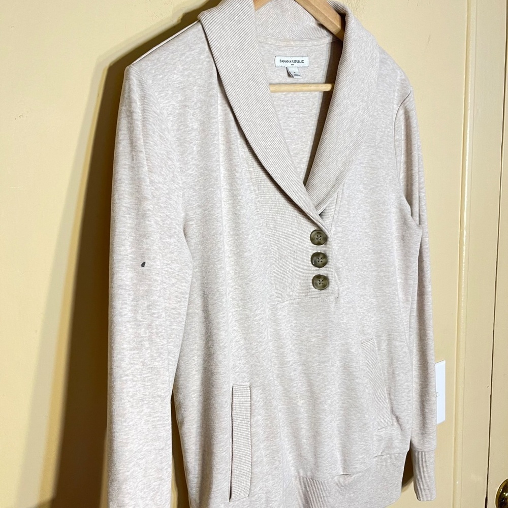 Banana Republic Light Gray Shawl Collar Sweatshirt - Picture 3 of 7